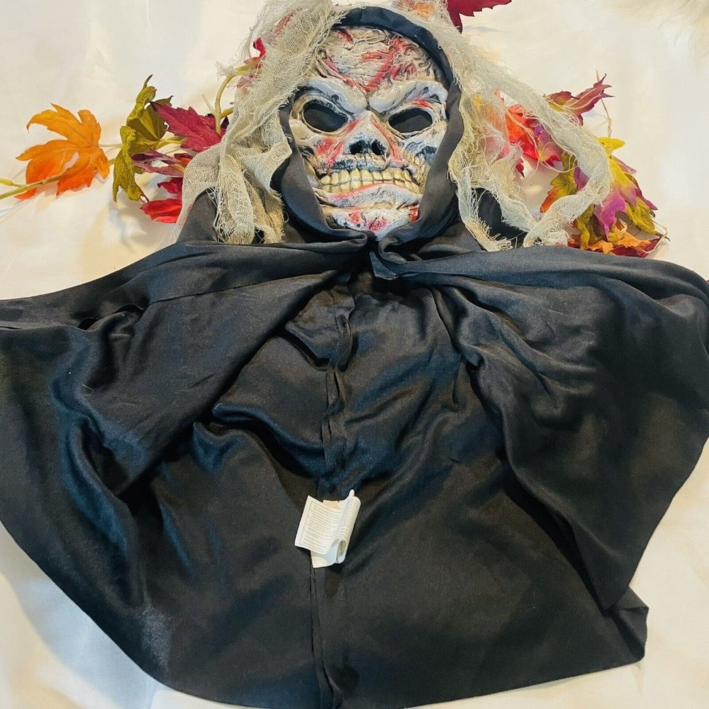 Fun World Zombie Monster Halloween Costume Mask Black Hood & Gray Decaying Cloth - Picture 3 of 10
